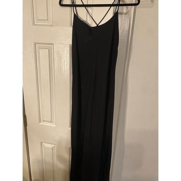 Lenovia USA Lace-Up Back Scoop Neck Spaghetti Straps Slip Dress Black Sz Large - Picture 2 of 14